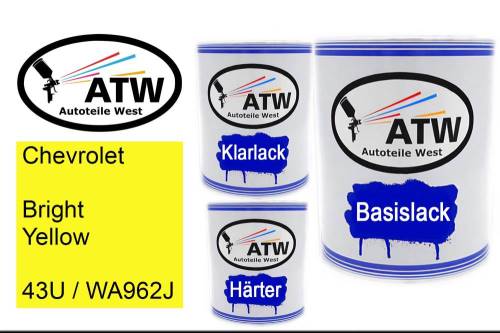 Chevrolet, Bright Yellow, 43U / WA962J: 1L Lackdose + 1L Klarlack + 500ml Härter - Set, von ATW Autoteile West.